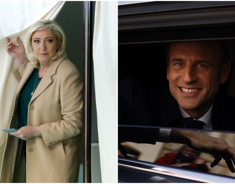 Prancūzijoje suskaičiuoti rinkėjų balsai: į kitą turą išėjo E. Macronas ir M. Le Pen