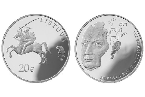 Naujojoje sidabro monetoje - M. K. Oginskio polonezo natos